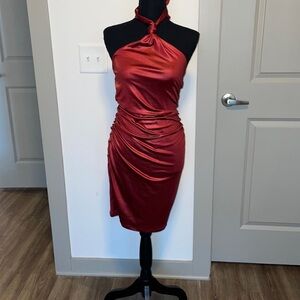 Elegant Backless Red Halter Skirt